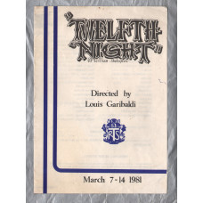 `Twelth Night` by William Shakespeare - Directed by Louis Garibaldi - 7/14th March 1980 - Rugby Theatre, Rugby