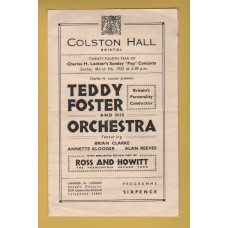 `Teddy Foster and his Orchestra` - Sunday, 9th March 1952 - Programme - Colston Hall, Bristol