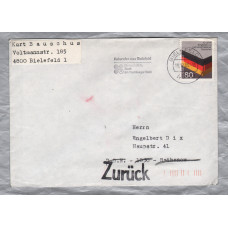 Return to Sender Cover - `Bielefeld 19-12-85` Postmark with Slogan - Single 80 Pfennig Stamp