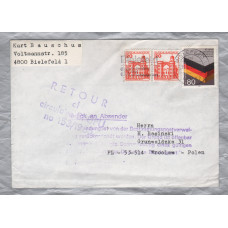 Return to Sender Cover - `Bielefeld 19-12-85` Postmark with Slogan - Two x 20 Pfennig and Single 80 Pfennig Stamps