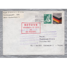 Return to Sender Cover - `Bielefeld 17-12-85` Postmark with Slogan - Single 40 Pfennig and Single 80 Pfennig Stamps