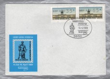 Rhein Ruhr Posta `89 Cover - `Solingen 1- Rhein Ruhr Posta `89 - 14.4.1989 - Solingen` Pictorial Postmark - 35 & 65 Pfennig Klussendorf-ATM Label/Stamps 