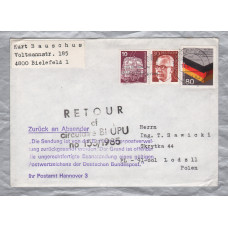 Return to Sender Cover - `Bielefeld 17-12-85` Postmark with Slogan - Single 10 Pfennig,Single 30 Pfennig and Single 80 Pfennig Stamps