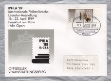 Independent Cover - `Frankfurt Am Main 1 - Internationale Philatelistische Literatur-Austellung - 22-4-89...` Pictorial Postmark - Single 100+50 Pfennig Posthorn Philately Stamp Booklet Stamp Issued in 1989