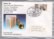 Independent Cover - `Frankfurt Am Main 1 - Nationale Postwertzeichen-Ausstellung - 22-4-89...` Pictorial Postmark - Single 100+50 Pfennig Posthorn Philately Stamp Booklet Stamp Issued in 1989