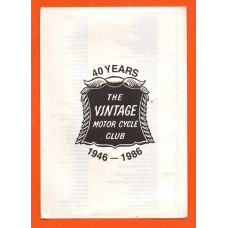 `The Vintage Motor Cycle Club` - Events Calender 1986 - Published by The Vintage Motor Cycle Club