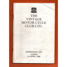 `The Vintage Motor Cycle Club` - List of Members 1988 - Published by The Vintage Motor Cycle Club