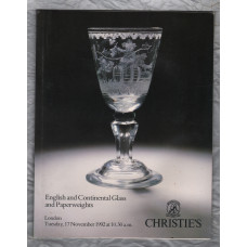 Christie`s Auction Catalogue - `English and Continental Glass and Paperweights` - London - Tuesday 17th November 1992