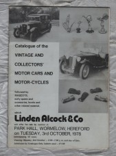 Lindon Alcock & Co Auction Catalogue - `Vintage and Collectors` Motor Cars and Motor-Cycles` - Hereford - Tuesday 3rd October 1978