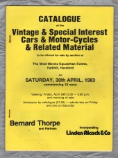 Bernard Thorpe and Partners Auction Catalogue - `Vintage & Special Interest Cars & Motor-Cycles.....` - Hereford - Saturday 30th April 1983