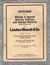 Linden Alcock & Co Auction Catalogue - `Vintage & Special Interest Vehicles & Related Material` - Hereford - Monday 10th August 1981