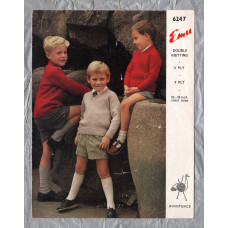 Emu - Double Knitting - 3 Ply - 4 Ply - Chest Sizes 22 to 26" - Design No.6247 - Boy`s Classic V Neck Sweater - Knitting Pattern