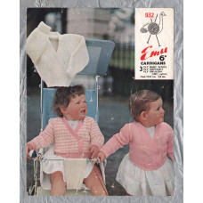 Emu - 3/4 oz - Chest Size 19/21" - Design No.932 - Babies` Cardigans - Knitting Pattern
