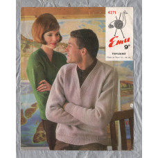 Emu - Triple Knitting - Chest or Bust Sizes 32 to 44" - Design No.4271 - Classic V Neck Sweater - Knitting Pattern