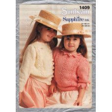 Sunbeam - Sapphire Double Knit - 20-26" (51-66cm) - Design No.1409 - Children`s Lacy Cardigan and Sweater - Knitting Pattern