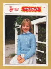 King Cole - Double Knitting - 26-32" (66-81cm) - Design No.1061 - Girl`s Sweater with Frilled Neck - Knitting Pattern