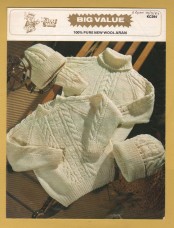 King Cole - Aran - 24-30" (24-30cm) - Design No.KC294 - Sweater with Crew Neck,Sweater with Polo Collar & Cap - Knitting Pattern