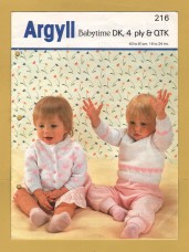 Argyll - Babytime DK, 4 Ply & QTK - 16-24" (40-61cm) - Design No.216 - Baby`s Sweater & Cardigan - Knitting Pattern