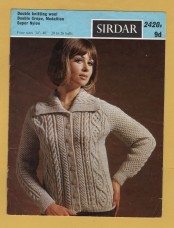 Sirdar - Double Knitting Wool/Double Crepe/Medallion/Super Nylon - 34-40" (86-102cm) - Design No.2420b - Aran Jacket - Knitting Pattern