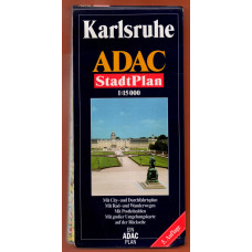 `KARLSRUHE` - 1:15000 - Fold Out Map - 5th Edition With City Plan - Bike and Hiking Trails - Postcodes - 2003 - Published by ADAC