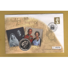 Westminster/Mercury - 21st April 1997 - `H.M Queen Elizabeth ll Golden Wedding Anniversary` - United Kingdom Coin/Stamp FDC