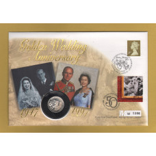 Westminster/Mercury - 21st April 1997 & 20th November 1997 - `H.M Queen Elizabeth ll Golden Wedding Anniversary` - U.K & Guernsey Coin/Stamp FDC