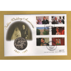 Westminster/Mercury - 2nd June 1997 - `H.M Queen Elizabeth ll Golden Wedding Anniversary` - Uganda Coin/Stamp FDC