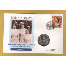 Westminster/Mercury - 4th August 1990 - `H.M Queen Elizabeth The Queen Mother - 90th Birthday` - Jersey Coin/Stamp Cover
