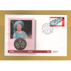 Westminster/Mercury - 4th August 1990 - `H.M Queen Elizabeth The Queen Mother - 90th Birthday` - Alderney Coin/Stamp Cover