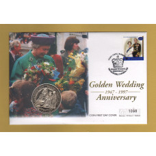 Westminster/Mercury - 12th November 1997 - `H.M Queen Elizabeth ll Golden Wedding Anniversary` - New Zealand Coin/Stamp FDC
