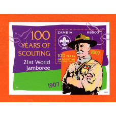 Zambia - Single Stamp Miniature Sheet - `100 Years Of World Scouting - 21st World Jamboree` Issue - 2007 - Mint Never Hinged