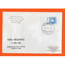Greenland - `SDR Stromfjord - 22-5-1980` - Postmark - 80 Ore Queen Margrethe II Stamp - `Joint Meeting Of F.I.P.S.G and P.P.H.S of G.B. At London 1980`
