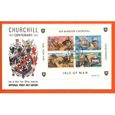 Isle Of Man - FDC - 1974 - `Churchill Centenary` Miniature Sheet Post Office Issue - Official First Day Cover