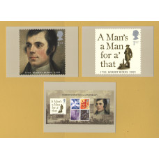 U.K - PHQ Cards - 319 Set - Issued 22nd January 2009 - 2 Stamp Cards + 1 Overview - Robert Burns Issue - Unused