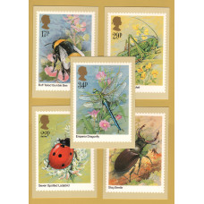 U.K - PHQ Cards - 82 Set - Issued 12th March 1985 - 5 Stamp Cards - Insects Issue - Unused