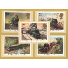 U.K - PHQ Cards - 81 Set - Issued 22nd January 1985 - 5 Stamp Cards - Trains Issue - Unused