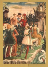 `Allegory of April - Triumph of Venus - East Wall (detail) by Francesco Del Cossa` - Postally Unused - 1997 - A.C.ES. s.n.c. Postcard.