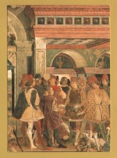 `Allegory of April - Triumph of Venus - East Wall, Lower Part (detail) by Francesco Del Cossa` - Postally Unused - 1997 - A.C.ES. s.n.c. Postcard.