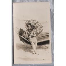 Young Woman Posing on a Hammock - Postally Unused - Producer Unknown - Real Photograph