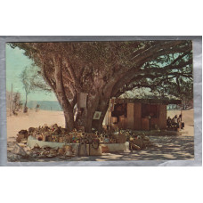 `Straw Market, George Town, Great Exuma, Bahamas` - Postally Used - Stamp Missing - The Baker Mfg Co. Postcard.