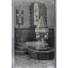 `The Font, St Peter`s Church, Battersea. SW` - London - Postally Used - Battersea SW - 9th December 1912 Postmark - Darien Photographic Co Postcard