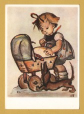 `Hummel - Child with Pram by Maria Innocentia Hummel` - Postally Unused - Producer Unknown Postcard.