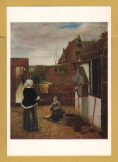 `A Woman and Her Maid in a Courtyard by Pieter de Hoogh` - Postally Unused - National Gallery Postcard.