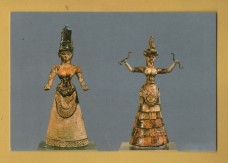 `Heraklion Museum - Faience Snake Goddesses. From Knossos (about 1600 B.C)` - Postally Unused - Hannibal Postcard.
