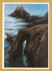 `Enys Dodman and Armed Knight, Land`s End by Michael Praed` - Postally Unused - St Ives Printing & Publishing Postcard.