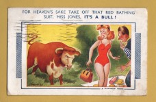 `For Heaven`s Sake Take Off That Red Bathing Suit....Comic Series 432` - Postally Used-1949 - Bamford & Co Ltd Postcard