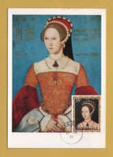 `Barbuda - Mary l (1516-1558), Painted by Master John 1544, with 35cent Barbuda Stamp from 1971`- Postally Used-1971 - National Portrait Gallery Postcard.