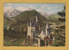 `Konigsschloss Neuschwanstein with Hohenschwangau, Alpsee, Schwansee and Tyrolean High Mountains` - Postally Used-1960 - Franz Milz Postcard.