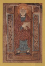 `Book of Mullin (St Mullins, Co Carlow eight century}, Portrait of St John` - Postally Unused - Trinity College Library Postcard.