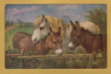 `Pony and Donkeys by Edgar Hunt` - Postally Used-1976 - J.Salmon Postcard.